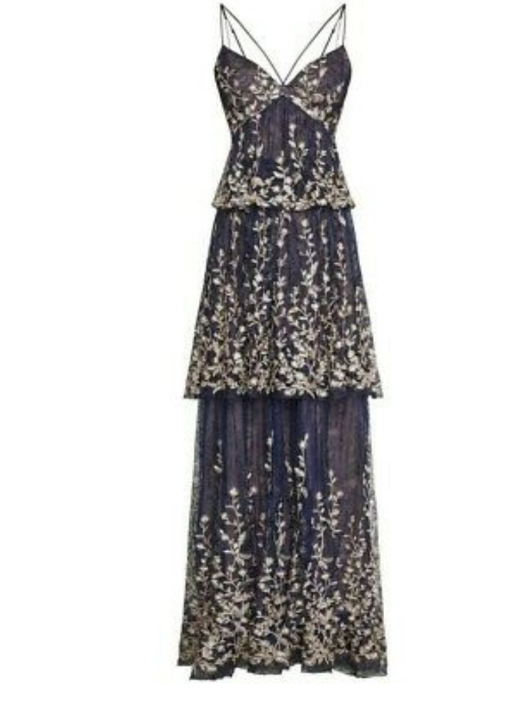 NEW BCBGMAXAZRIA TIERED EMBROIDERED MAXI PROM DRESS - Picture 13 of 13
